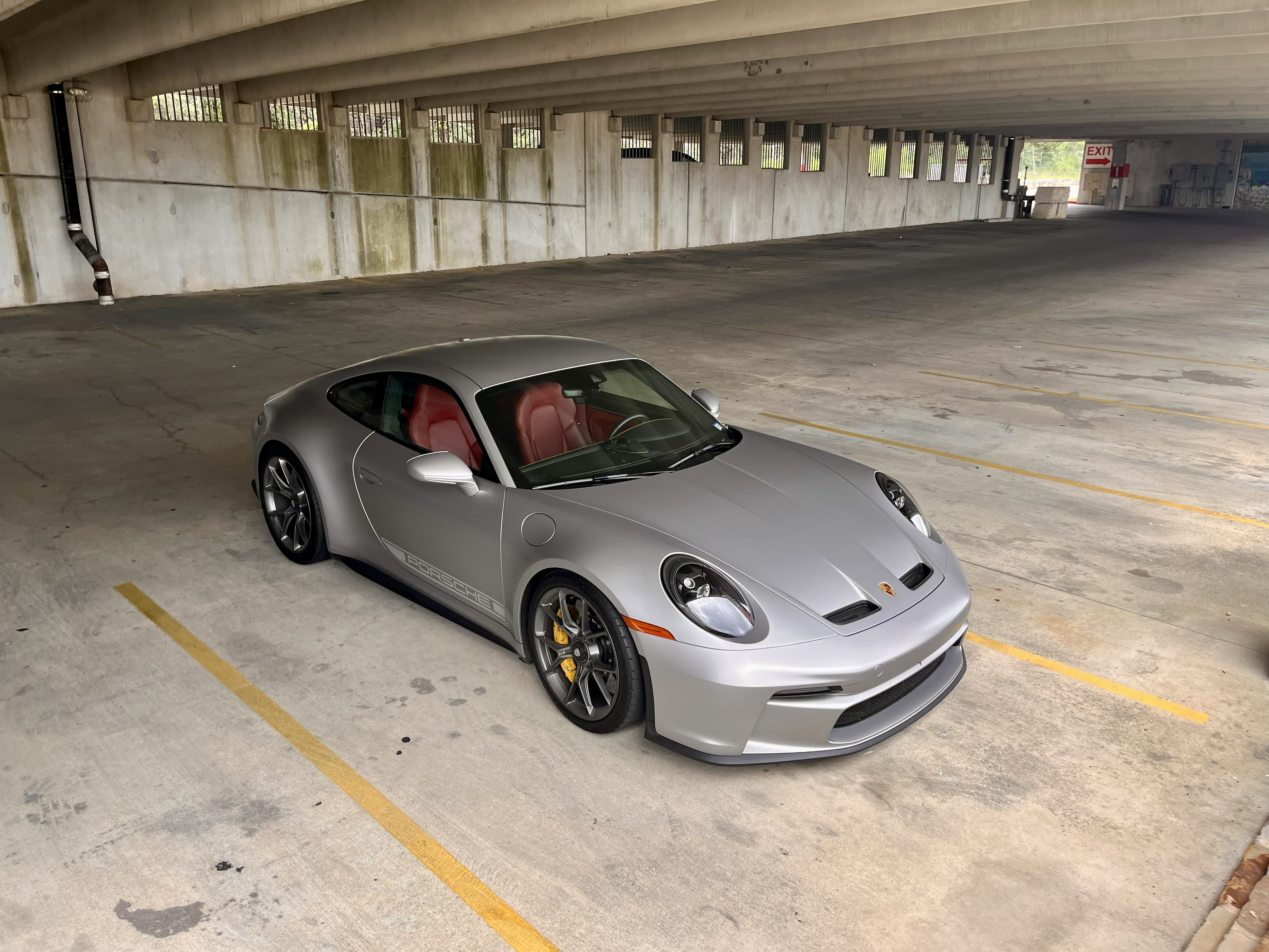 Front three-quarter, wide, parking garage