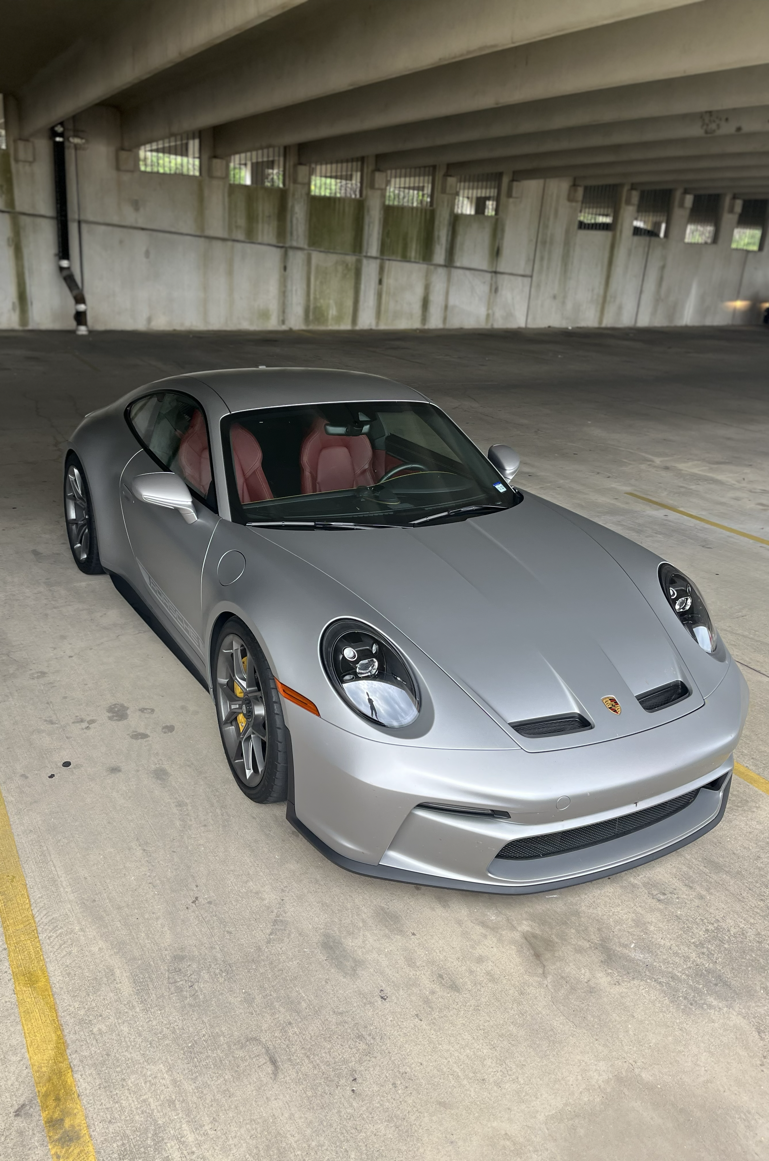 Front three-quarter, high angle, parking garage